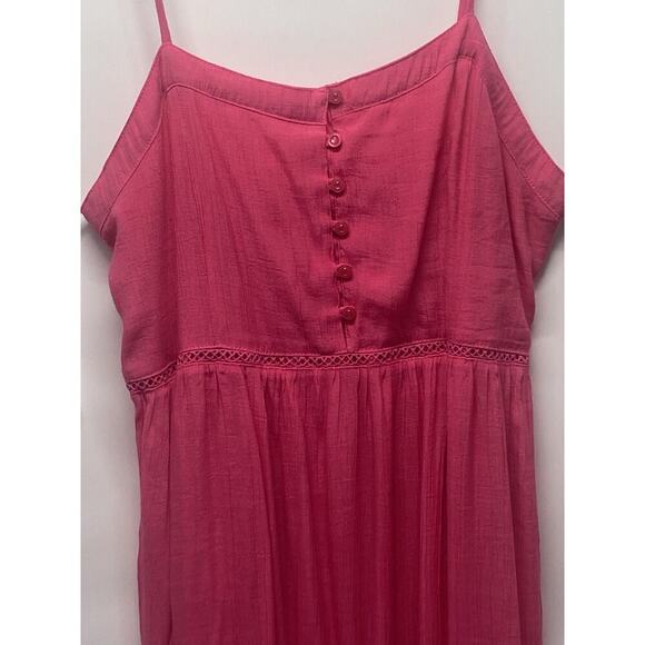 Love Tree Women’s Smocked Back Ruffled Hem Midi Dress Size L Pink Summer Beach - Picture 4 of 8